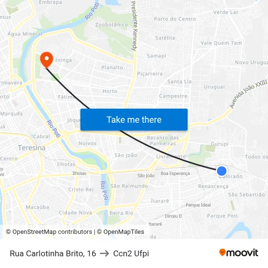 Rua Carlotinha Brito, 16 to Ccn2 Ufpi map