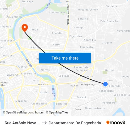 Rua Antônio Neves De Melo, 5879 to Departamento De Engenharia De Produção - Ct - Ufpi map