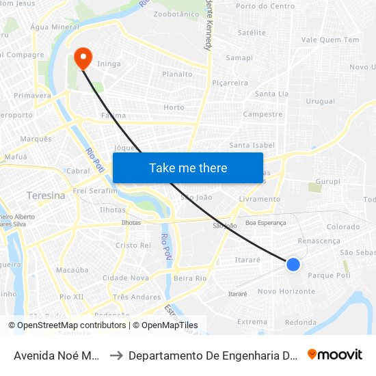 Avenida Noé Mendes, 2601 to Departamento De Engenharia De Produção - Ct - Ufpi map