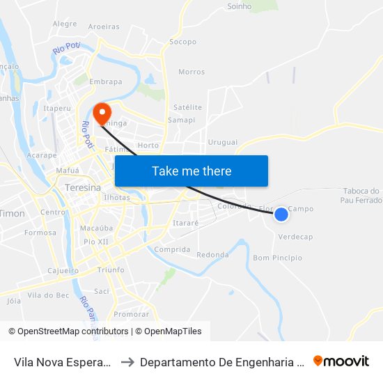Vila Nova Esperança, Parada 01 to Departamento De Engenharia De Produção - Ct - Ufpi map