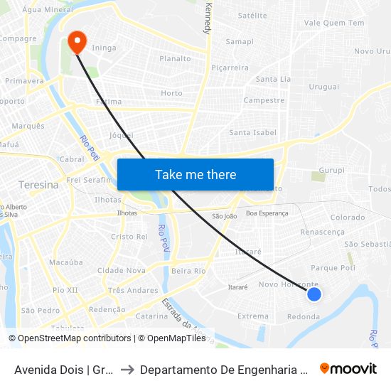 Avenida Dois | Granja Redonda to Departamento De Engenharia De Produção - Ct - Ufpi map