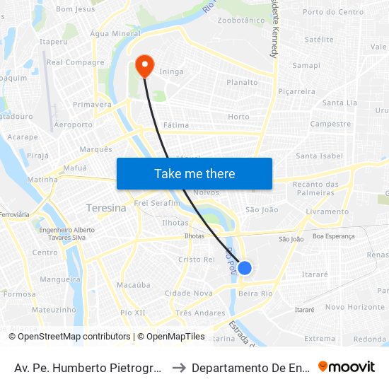 Av. Pe. Humberto Pietrogrande, 3509 | Tribunal De Justiça Do Piauí to Departamento De Engenharia De Produção - Ct - Ufpi map