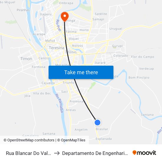 Rua Blancar Do Vale Cordeiro, 5619 to Departamento De Engenharia De Produção - Ct - Ufpi map