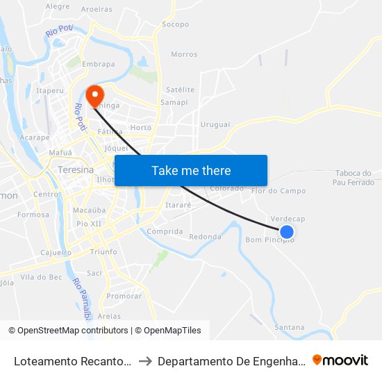 Loteamento Recanto Dos Passaros Qu C1 to Departamento De Engenharia De Produção - Ct - Ufpi map