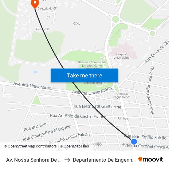 Av. Nossa Senhora De Fátima, 2420 | Sushi Bar to Departamento De Engenharia De Produção - Ct - Ufpi map