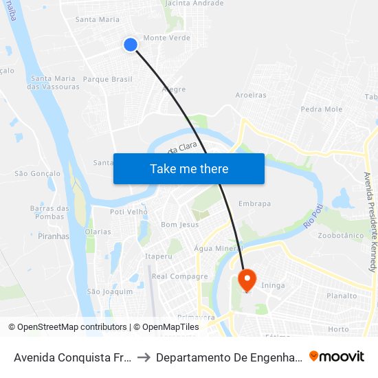 Avenida Conquista Francisco Nogueira, 01 to Departamento De Engenharia De Produção - Ct - Ufpi map