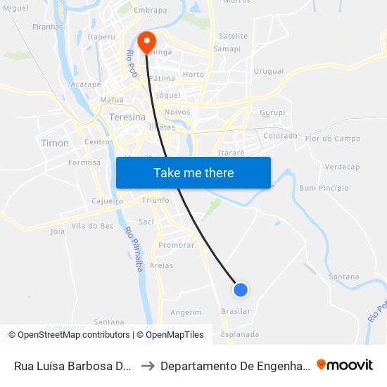 Rua Luísa Barbosa De Miranda, 5526-5998 to Departamento De Engenharia De Produção - Ct - Ufpi map