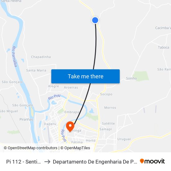 Pi 112 - Sentido União to Departamento De Engenharia De Produção - Ct - Ufpi map