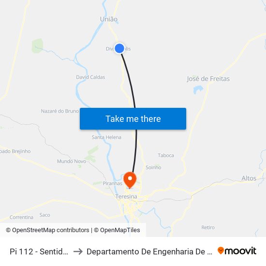 Pi 112 - Sentido Teresina to Departamento De Engenharia De Produção - Ct - Ufpi map