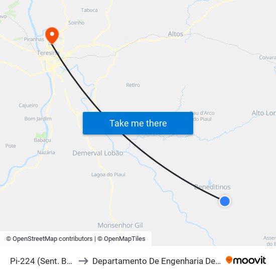 Pi-224 (Sent. Beneditinos) to Departamento De Engenharia De Produção - Ct - Ufpi map