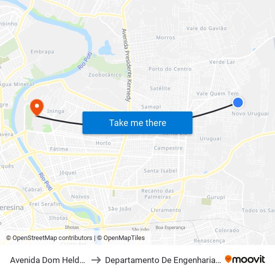 Avenida Dom Helder Camara, 3691 to Departamento De Engenharia De Produção - Ct - Ufpi map