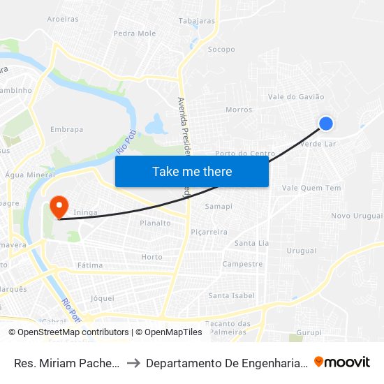 Res. Miriam Pacheco / Rua 42, 167 to Departamento De Engenharia De Produção - Ct - Ufpi map