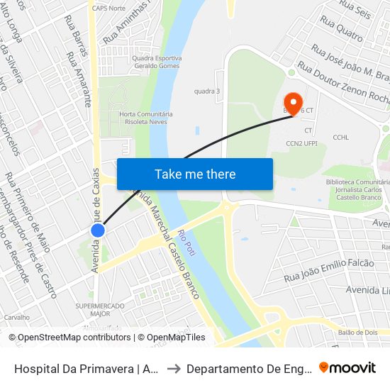 Hospital Da Primavera | Av. Duque De Caxias - Sentido Centro to Departamento De Engenharia De Produção - Ct - Ufpi map