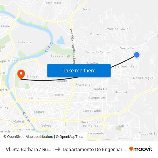 Vl. Sta Bárbara / Rua São Carlos, 7914 to Departamento De Engenharia De Produção - Ct - Ufpi map