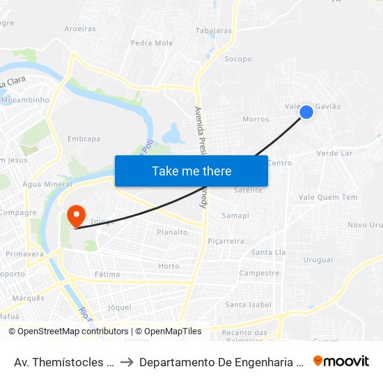 Av. Themístocles Sampaio, 802 to Departamento De Engenharia De Produção - Ct - Ufpi map