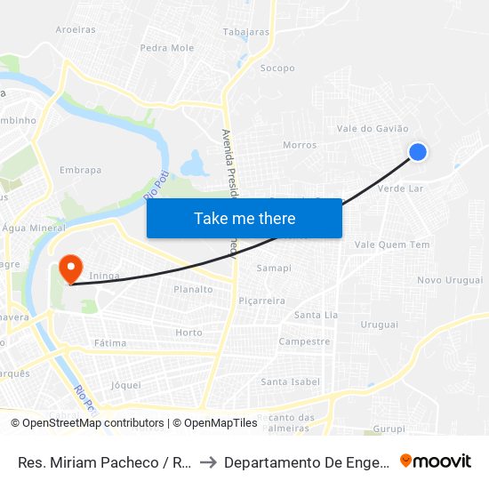 Res. Miriam Pacheco / Rua Profª Mazé Gonçalves, 264 to Departamento De Engenharia De Produção - Ct - Ufpi map