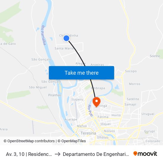 Av. 3, 10 | Residencial Edgar Gayoso to Departamento De Engenharia De Produção - Ct - Ufpi map