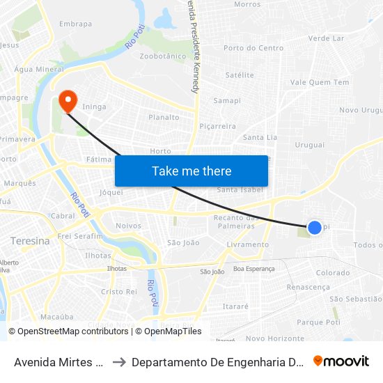 Avenida Mirtes Melão, 6660 to Departamento De Engenharia De Produção - Ct - Ufpi map