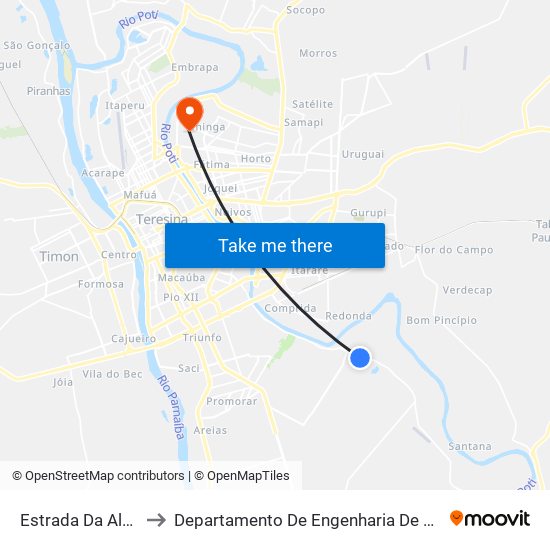 Estrada Da Alegria, 370 to Departamento De Engenharia De Produção - Ct - Ufpi map