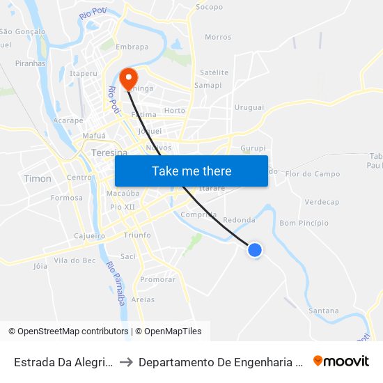 Estrada Da Alegria, 498 | Petrel to Departamento De Engenharia De Produção - Ct - Ufpi map