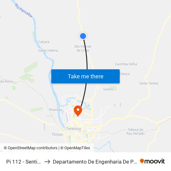 Pi 112 - Sentido União to Departamento De Engenharia De Produção - Ct - Ufpi map