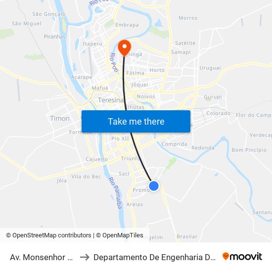 Av. Monsenhor Chaves, Q55 to Departamento De Engenharia De Produção - Ct - Ufpi map