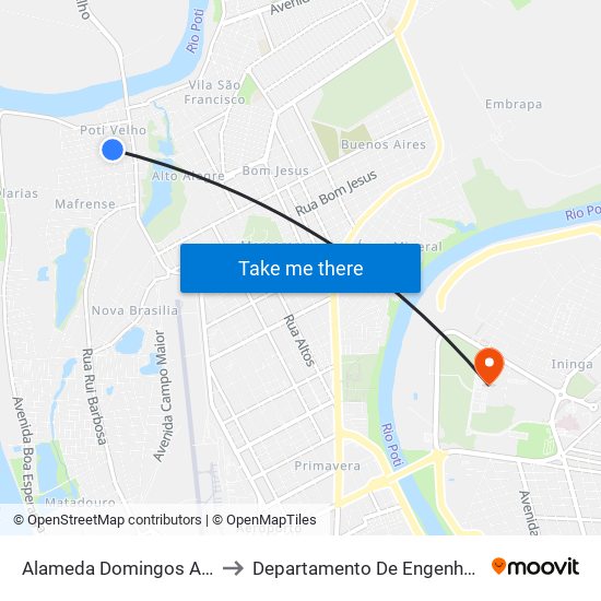 Alameda Domingos Afonso Mafrense, 6460 to Departamento De Engenharia De Produção - Ct - Ufpi map