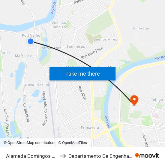 Alameda Domingos Afonso Mafrense, 435 to Departamento De Engenharia De Produção - Ct - Ufpi map