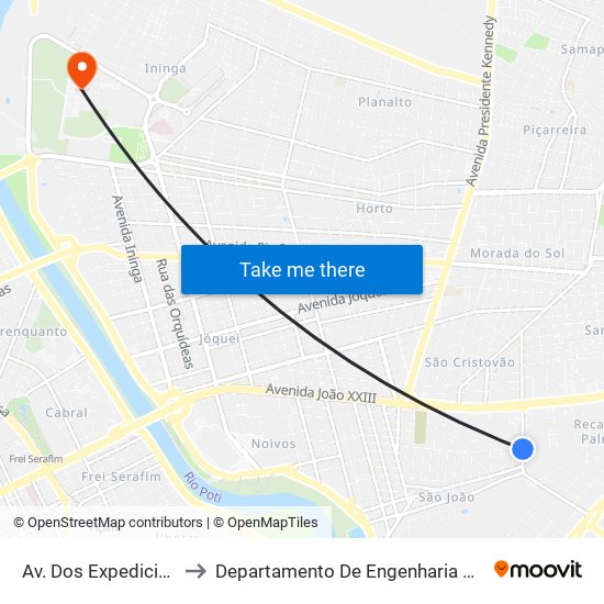 Av. Dos Expedicionários, 3001 to Departamento De Engenharia De Produção - Ct - Ufpi map