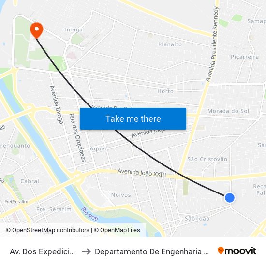 Av. Dos Expedicionários, 3002 to Departamento De Engenharia De Produção - Ct - Ufpi map