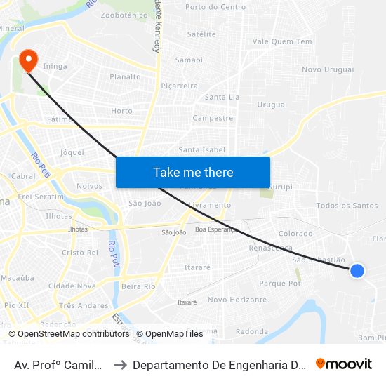 Av. Profº Camilo Filho, 8717 to Departamento De Engenharia De Produção - Ct - Ufpi map