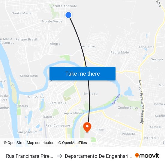 Rua Francinara Pires, 22 | Quadra 124 to Departamento De Engenharia De Produção - Ct - Ufpi map