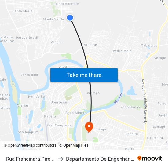 Rua Francinara Pires, 19 | Quadra 149 to Departamento De Engenharia De Produção - Ct - Ufpi map