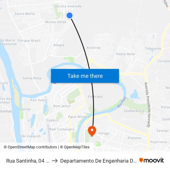 Rua Santinha, 04 | Quadra 126 to Departamento De Engenharia De Produção - Ct - Ufpi map