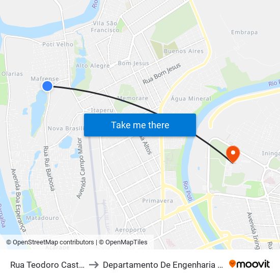 Rua Teodoro Castelo Branco, 78 to Departamento De Engenharia De Produção - Ct - Ufpi map