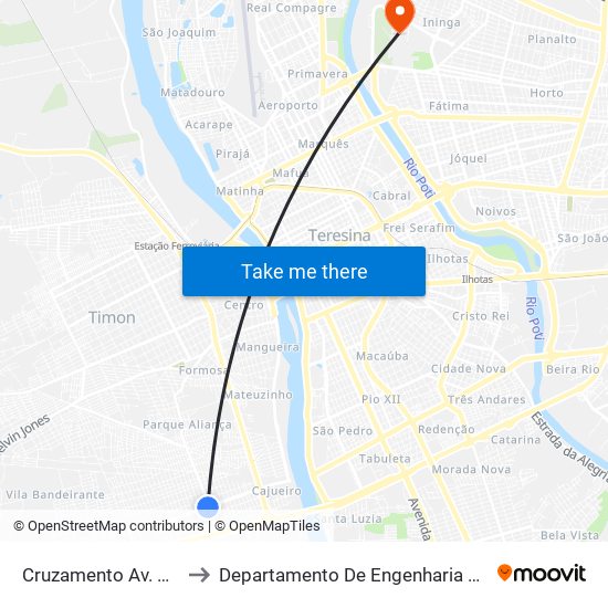 Cruzamento Av. 01 Com Av. 02 to Departamento De Engenharia De Produção - Ct - Ufpi map