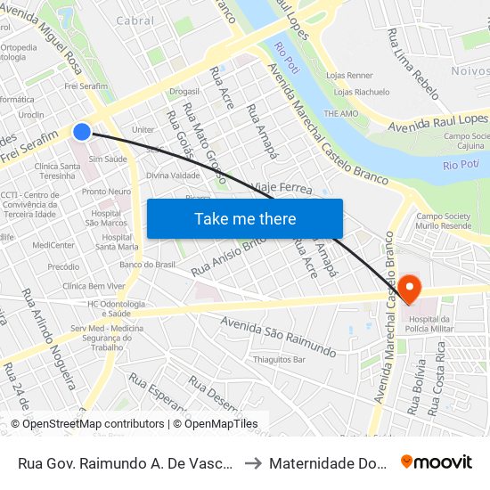 Rua Gov. Raimundo A. De Vasconcelos | Transporte Alternativo to Maternidade Dona Evangelina Rosa map