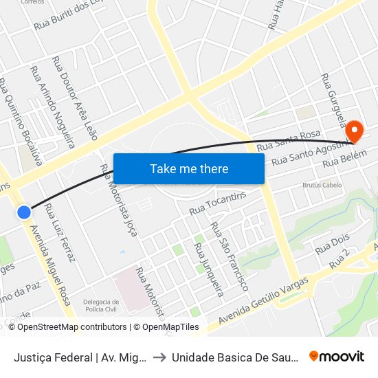 Justiça Federal | Av. Miguel Rosa - Sentido Centro to Unidade Basica De Saude Nossa Senhora Da Paz map