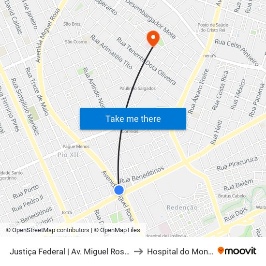 Justiça Federal | Av. Miguel Rosa - Sentido Bairro to Hospital do Monte Castelo map