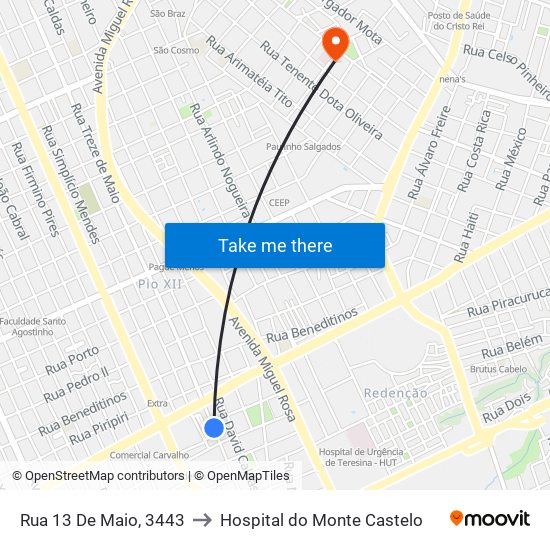 Rua 13 De Maio, 3443 to Hospital do Monte Castelo map
