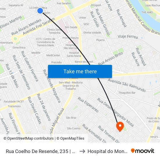 Rua Coelho De Resende, 235 | Coxinha No Cone to Hospital do Monte Castelo map