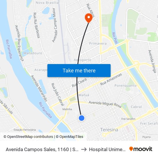 Avenida Campos Sales, 1160 | Senac/Liceu Piauiense to Hospital Unimed Primavera map