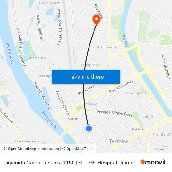 Avenida Campos Sales, 1160 | Senac/Liceu Piauiense to Hospital Unimed Primavera map