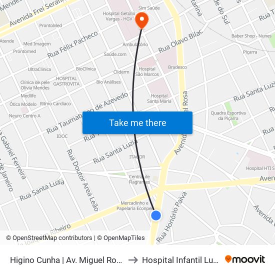 Higino Cunha | Av. Miguel Rosa - Sentido Bairro to Hospital Infantil Lucídio Portella map