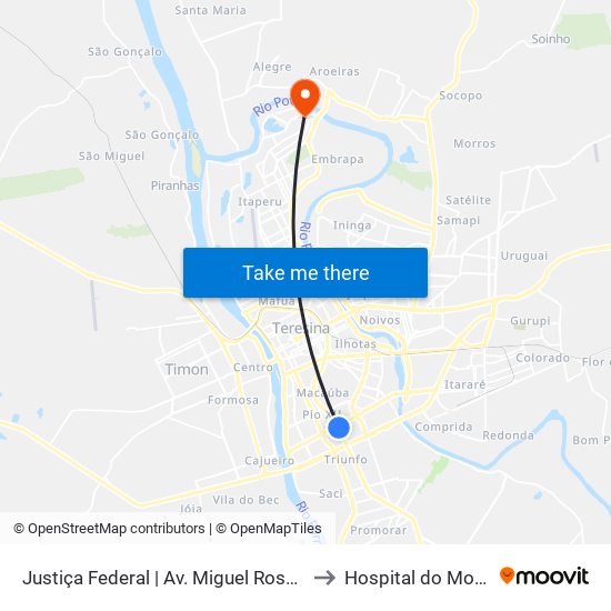 Justiça Federal | Av. Miguel Rosa - Sentido Centro to Hospital do Mocambinho map