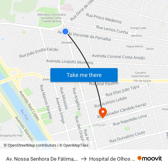 Av. Nossa Senhora De Fátima, 1995 | Drogaria Globo to Hospital de Olhos Francisco Vilar map