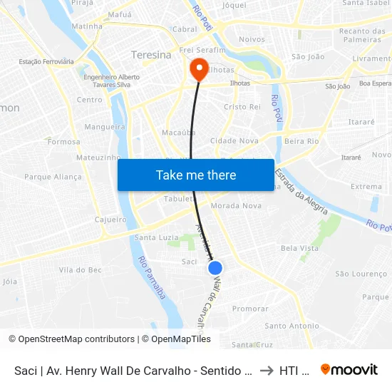 Saci | Av. Henry Wall De Carvalho - Sentido Bairro to HTI Sul map