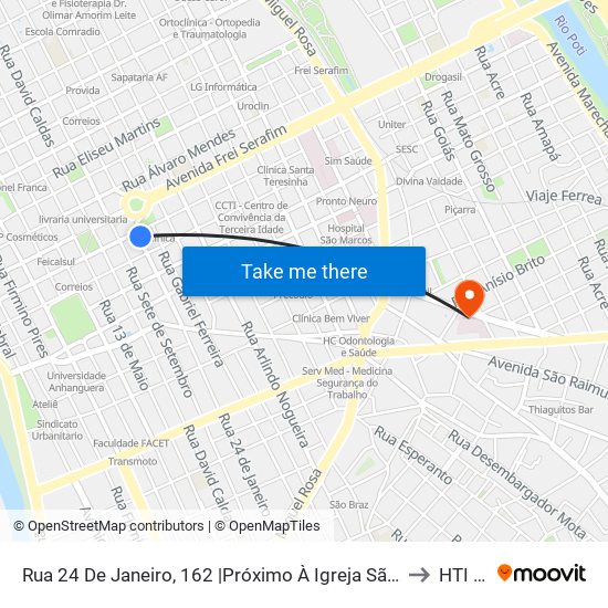 Rua 24 De Janeiro, 162 |Próximo À Igreja São Benedito to HTI Sul map