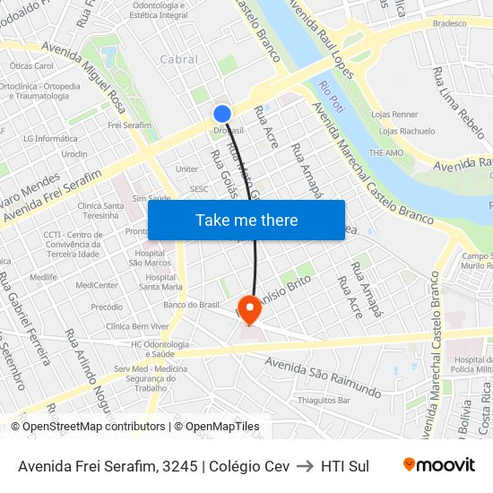 Avenida Frei Serafim, 3245 | Colégio Cev to HTI Sul map