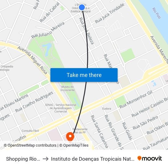 Shopping Rio Poty to Instituto de Doenças Tropicais Natan Portella map